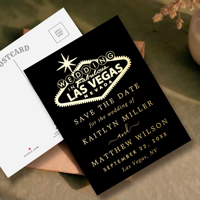 Elegant Las Vegas Wedding Save The Date Real Foil Invitation Postcard (Creator Uploaded)