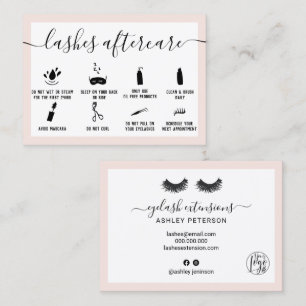 Elegant lashes aftercare blush pink illustrations business card