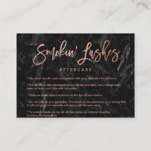 Elegant lashes aftercare rose gold black marble business card