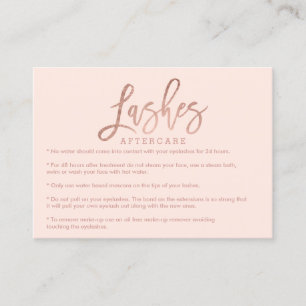 Elegant lashes aftercare rose gold blush pink business card