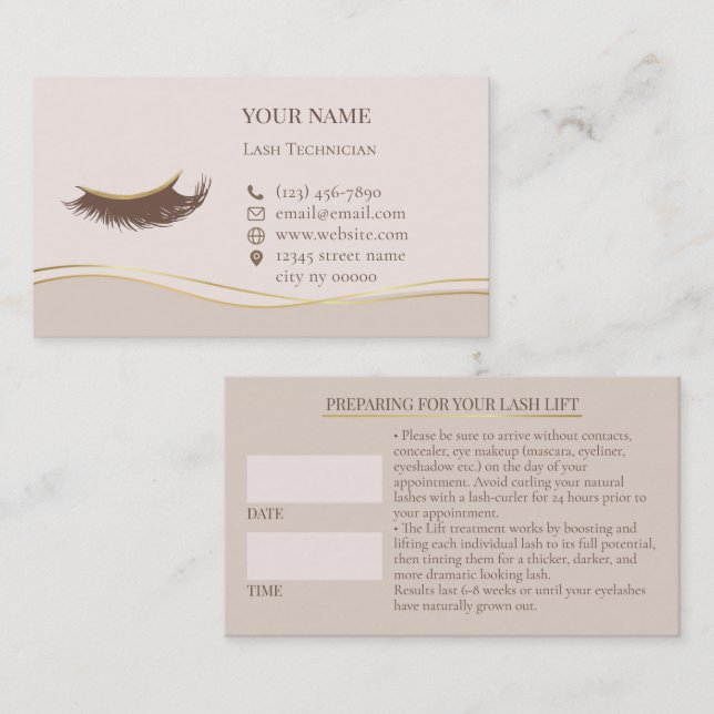 Elegant Lashes Before care Appointment Card (Front/Back)