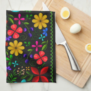 Elegant Latin American Folk Floral Kitchen Towel