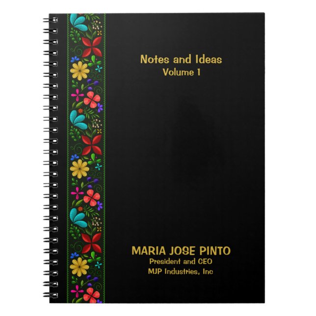 Elegant Latin American Folk Floral Notes and Ideas Notebook (Front)