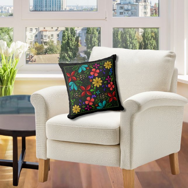 Elegant Latin American Folk Floral Throw Pillow (Creator Uploaded)
