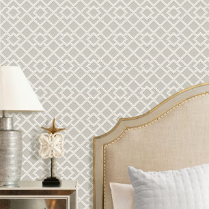 Elegant Lattice Geometric Pattern Grey Off-white Wallpaper