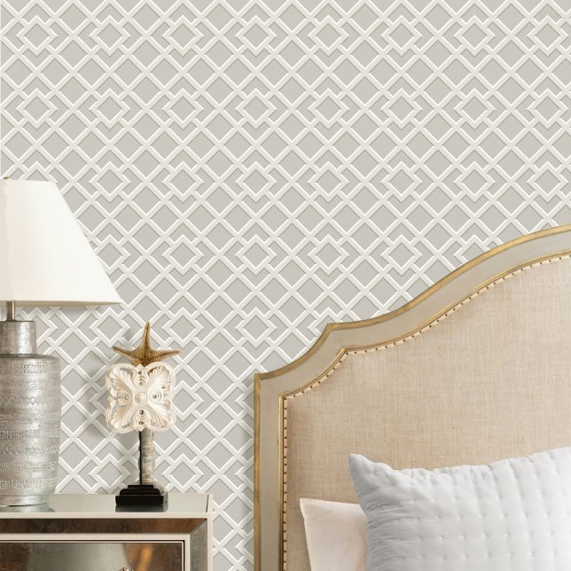 Elegant Lattice Geometric Pattern Grey Off-white Wallpaper (Creator Uploaded)