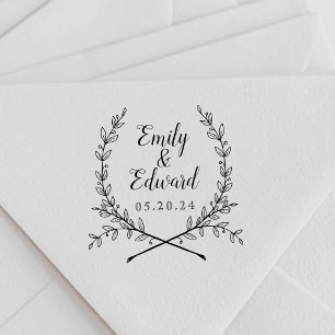 Elegant Laurel Couple Names Wedding Save the Date Self-inking Stamp