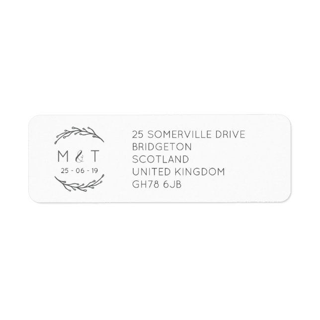 Elegant Laurel Leaf Mariage Retourner l'adresse Ét (Devant)