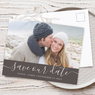 Elegant Laurel Leaf Photo Save Our Date Announcement Postcard