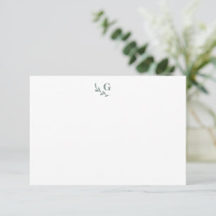 Elegant Laurel Monogram Chic Sage Green Flat Card