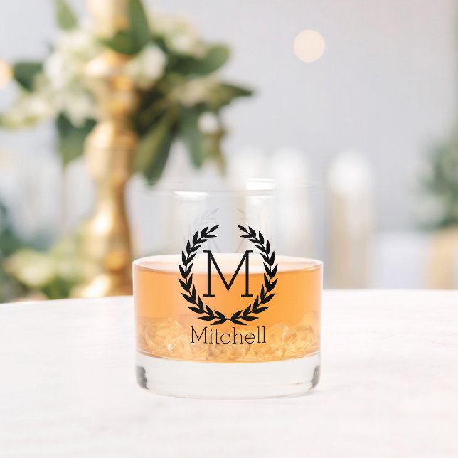Elegant Laurel Monogrammed Name Personalized Whiskey Glass (Insitu (Wedding))