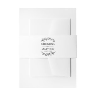 Elegant Laurel Olive Branches White Black Wedding Invitation Belly Band