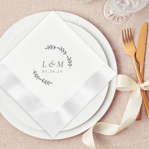 Elegant Laurel Wreath Custom Monogram Wedding Napkin