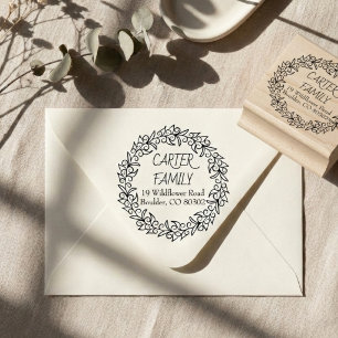 Elegant Laurel Wreath Family Name Return Address Rubber Stamp