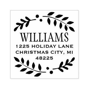 Elegant Laurel Wreath Holiday Return Address Rubber Stamp