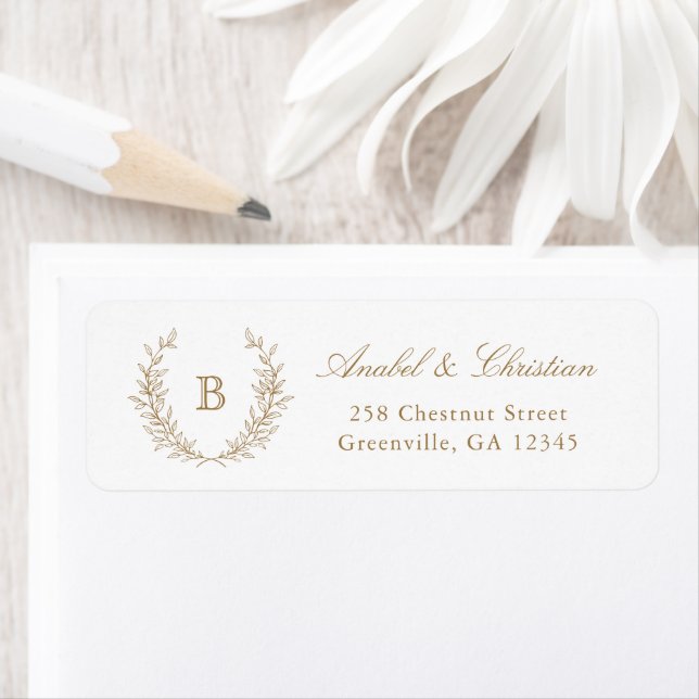 Elegant Laurel Wreath Monogram Adresse de retour (En situation)
