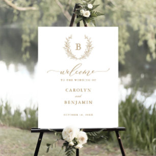 Élégant Laurel Wreath Monogram Crest Affiche de bi