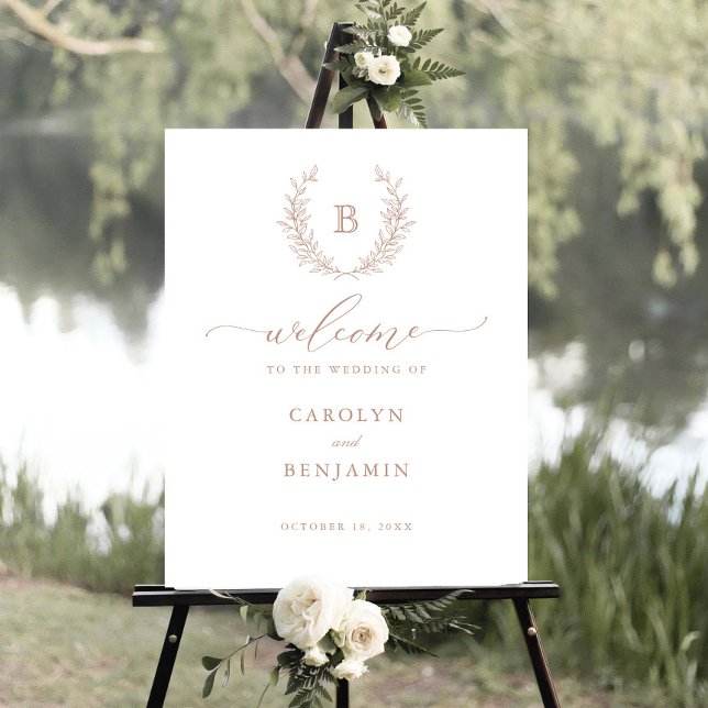 Elegant Laurel Wreath Monogram Crest Welcome Sign (Creator Uploaded)