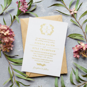 Elegant Laurel Wreath Monogram Typography Wedding