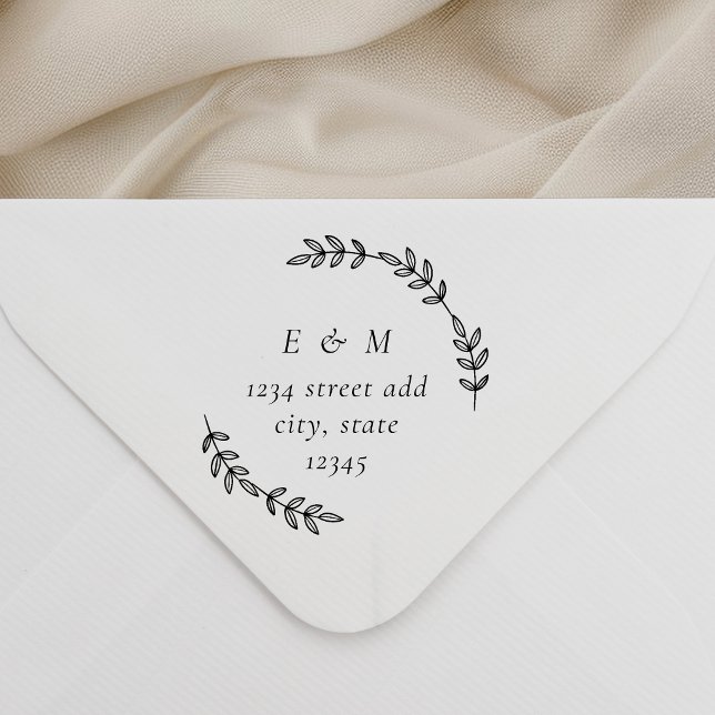 Elegant Laurel Wreath Monogram Wedding Address Self-inking Stamp (Creator Uploaded)
