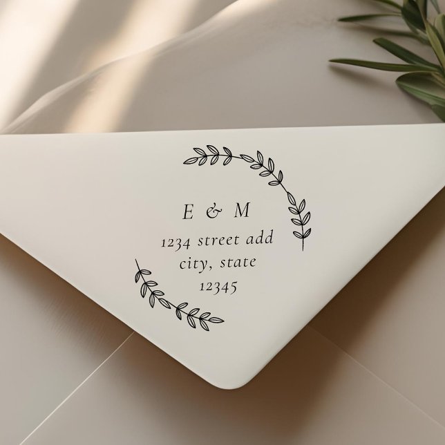 Elegant Laurel Wreath Monogram Wedding Address Self-inking Stamp (Creator Uploaded)