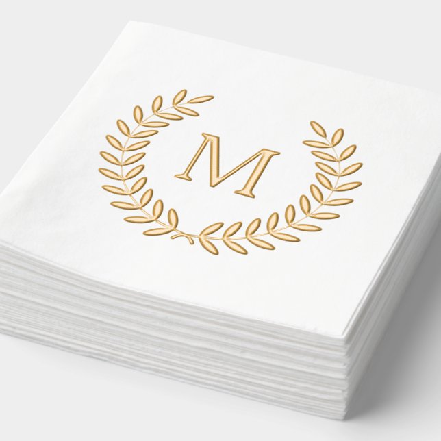 Elegant Laurel Wreath Monogramme Famille Mariage (Détail)