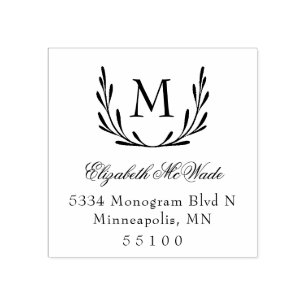 Elegant Laurel Wreath Return Address Rubber Stamp