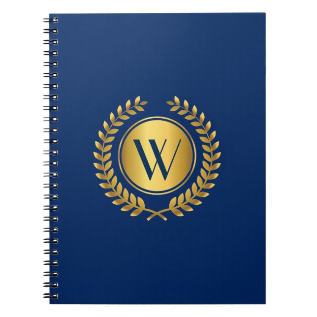 Elegant Laurel Wreath with Monogram Initial Notebook (Front)