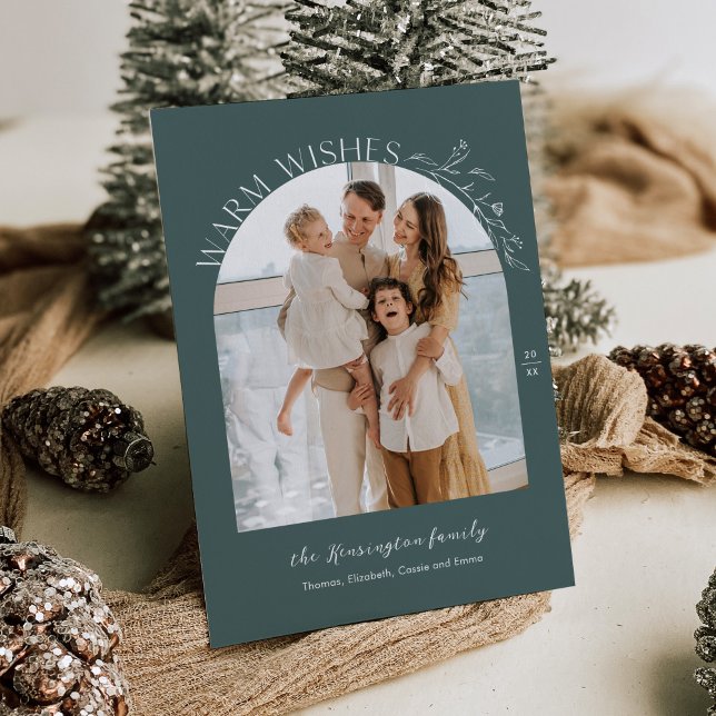 Elegant Laurels Arch Photo Holiday Card Evergreen (Creator Uploaded)
