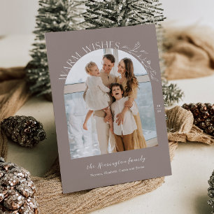 Elegant Laurels Arch Photo Holiday Card - Taupe