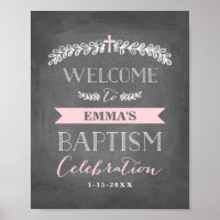 Elegant Laurels Pink | Baptism Welcome Sign Poster