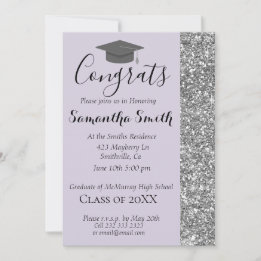 Élégant Lavande de Glitterie Invitation de graduat
