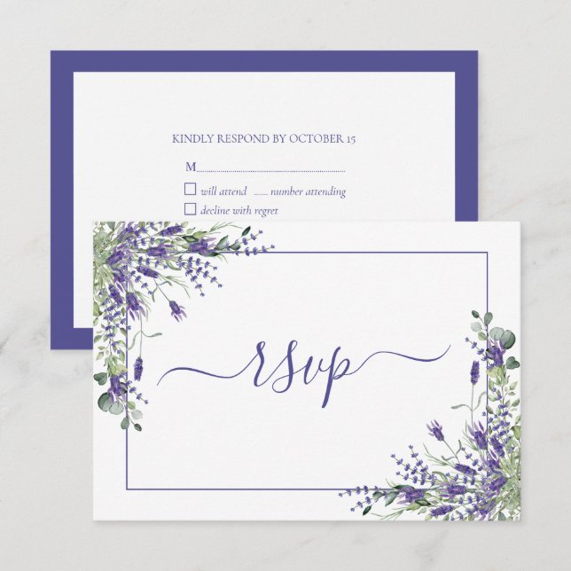 Élégant Lavande Eucalyptus Botanique Script RSVP (Devant / Derrière)