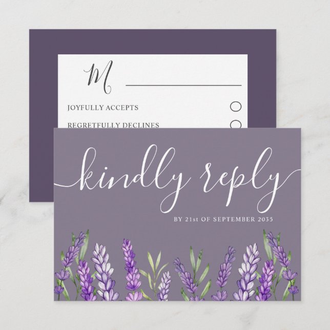 Élégant Lavande & Foliage Mariage RSVP (Devant / Derrière)
