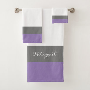 Élégant Lavande Purple Stripes Script Monogramme