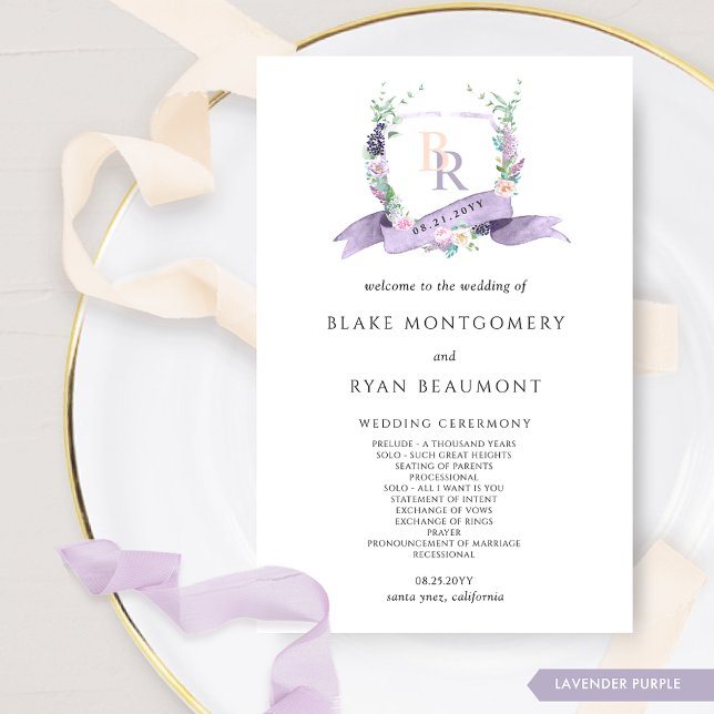 Élégant Lavande violet Monogramme Programme de mar (Créateur téléchargé)