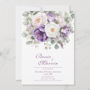 Elegant Lavender and Blush Floral Bouquet Wedding Invitation