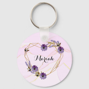 Elegant Lavender and Lilac Floral Heart Keychain