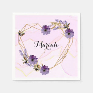 Elegant Lavender and Lilac Floral Heart Napkin