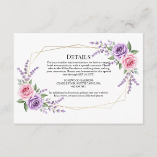 Elegant Lavender and Pink Floral Geometric Wedding Enclosure Card