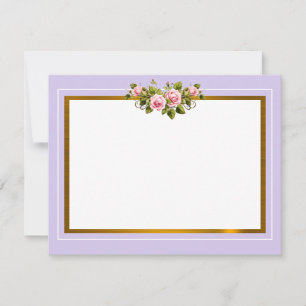 Elegant Lavender and Pink Rose Floral Gold Frame Card