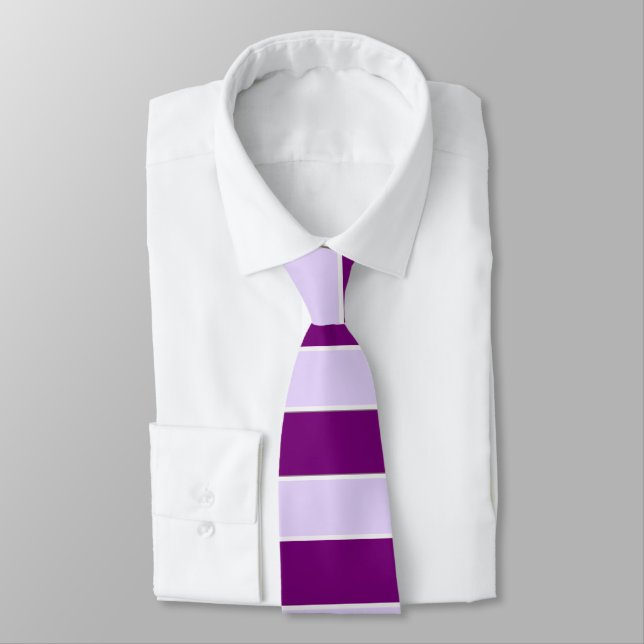 Elegant Lavender and Purple Horizontal Stripes Tie (Tied)