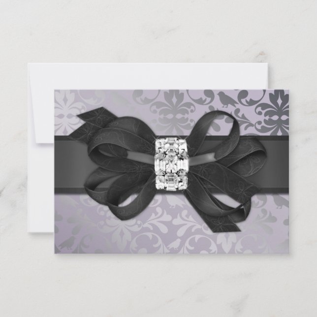 Elegant Lavender and Silver RSVP with Bow Card (Front)