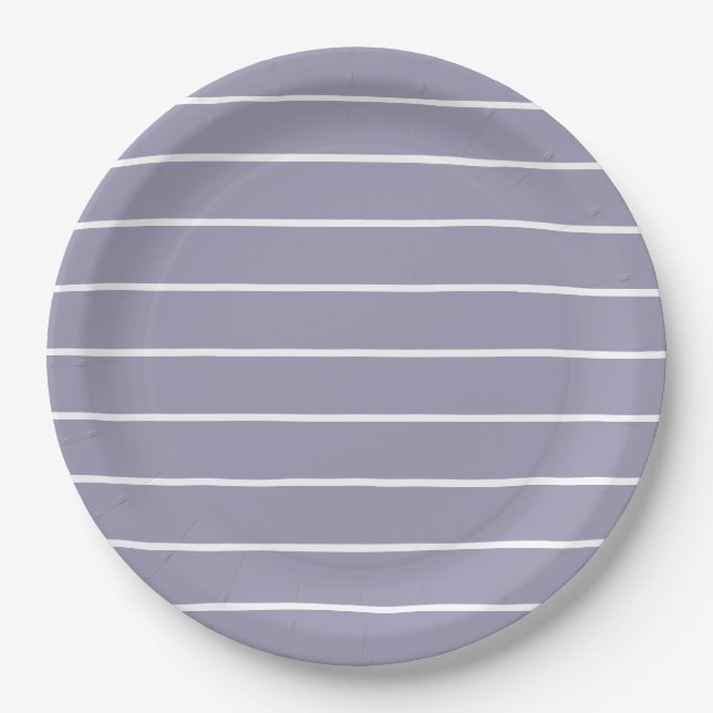 Elegant Lavender and White Striped Pattern Paper Plate (Front)