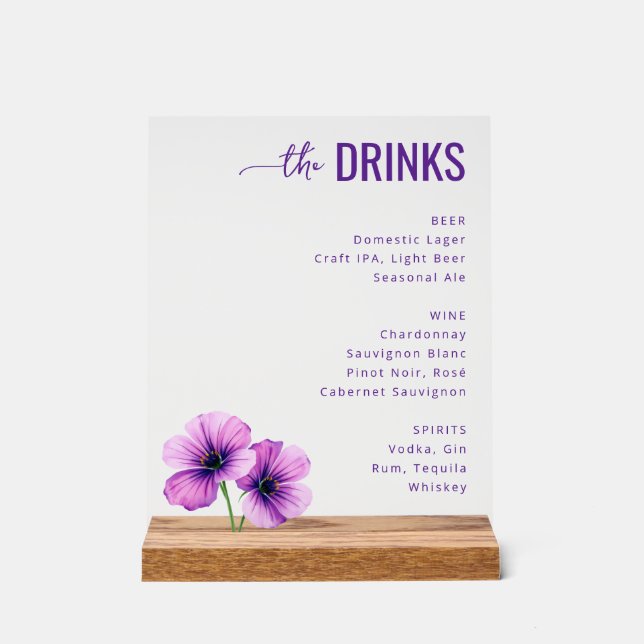 Elegant Lavender Beverage Menu Sign (Front)