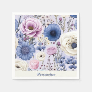 Elegant Lavender Blue White Flower Garden Floral  Napkin