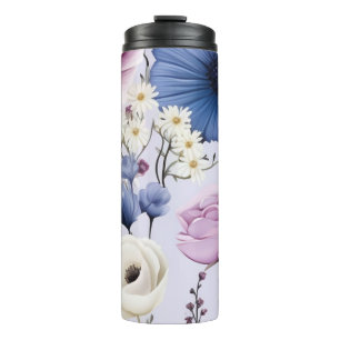 Elegant Lavender Blue White Flower Garden Floral Thermal Tumbler