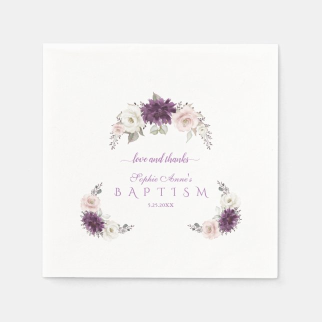 Elegant Lavender Blush White Floral Baptism Napkin (Front)