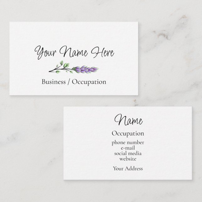 Elegant lavender botanical greenery business card (Front/Back)