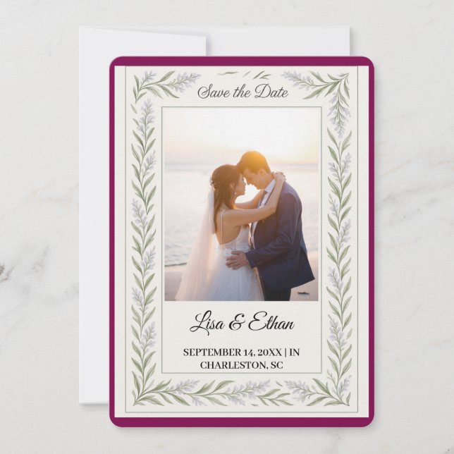 Elegant Lavender Botanical Save the Date Card  (Front)